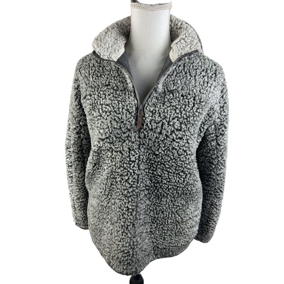 Thread & Supply 1/4 Zip Pullover Women's Med Charcoal Teddy Sherpa Pullover Top - Picture 4 of 7